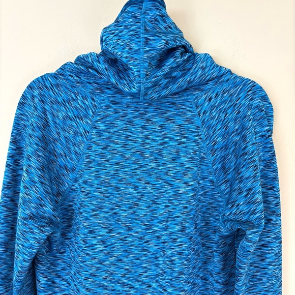 Athleta Blue Space Dye Thumb Hole Curve High Live Hem Funnel Neck Sweater Size M - Picture 10 of 16